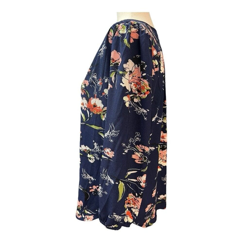 Fun2Fun Womens Floral Blouse~Size Small~Navy 3/4 Sleeve Top~NWOT~L12 10 - Picture 9 of 12